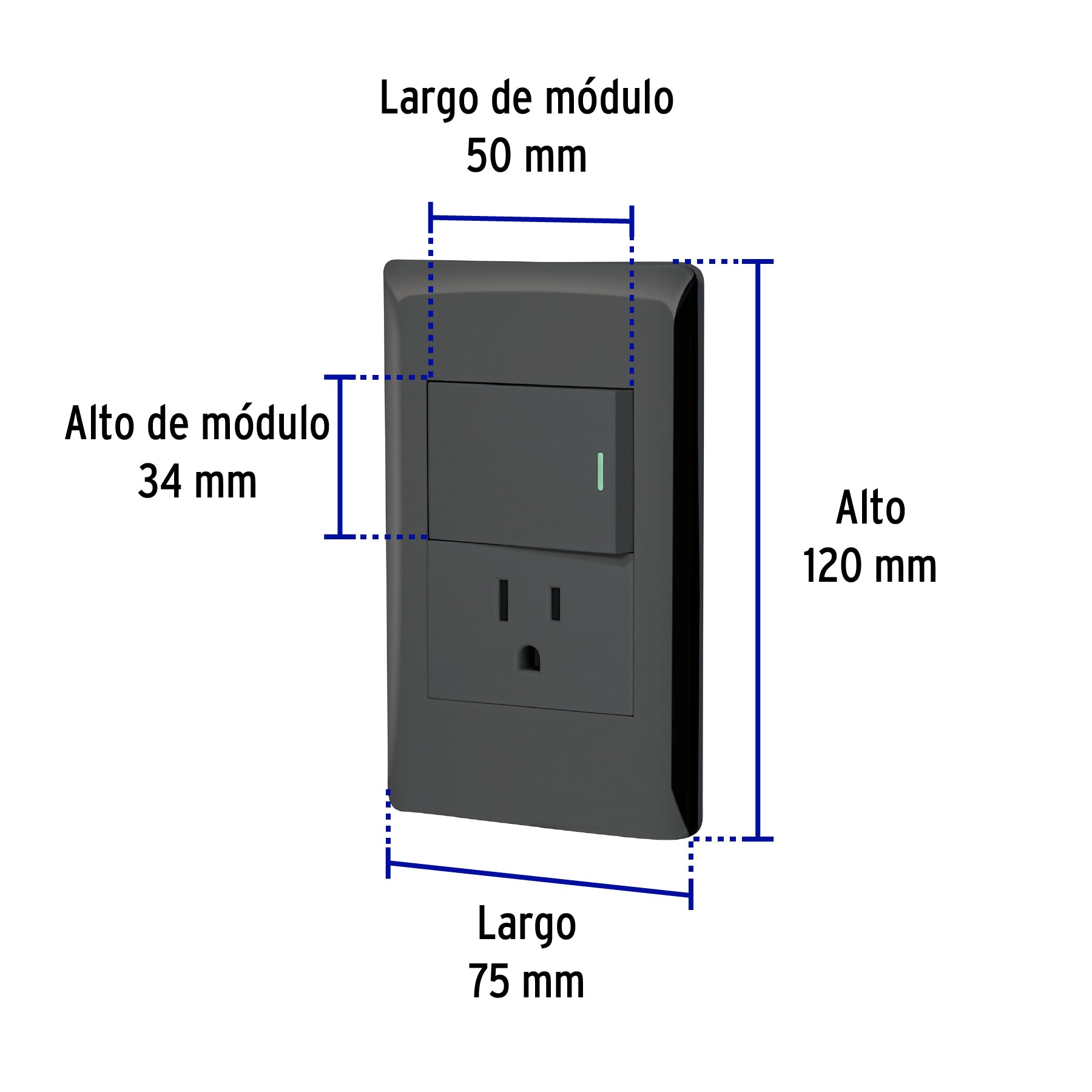 Placa armada negra interruptor y contacto 1.5 mód, Lisboa | PA-APCO15-LN | 47899