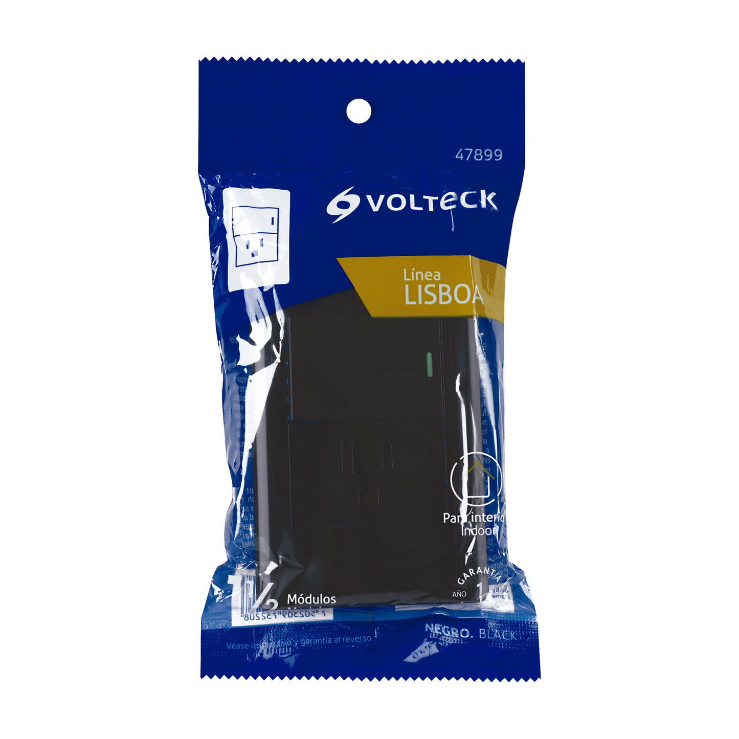 Placa armada negra interruptor y contacto 1.5 mód, Lisboa | PA-APCO15-LN | 47899